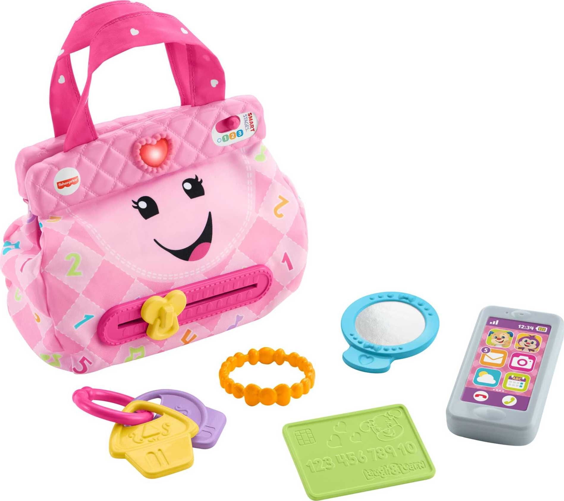 Fisher-Price Smart Purse Learning Toy with Lights & Music, Pretend Play for Baby to Toddler Toy, Pink
