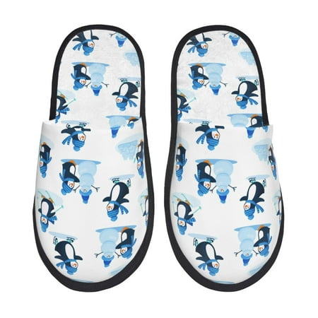 

Rateoe Penguin Winter Fun Pattern Fuzzy Slippers Fuzzy Soft House Slippers Plush Furry Warm Cozy Open Toe Fluffy Home Shoes-Medium