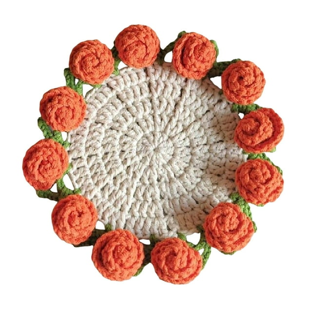 YWIYIUD 1PC 3.94inch Vintage Crochet Pattern Flower Bouquet Flower Insulation Pads Knitting Kit with Cotton Thread for Desktop Protection DIY Craft Accessories Tools Set and Home Decoration