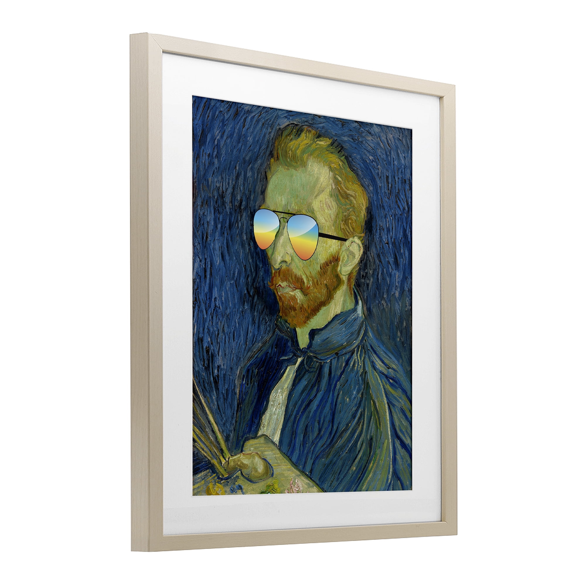 Funny Van Gogh Sunglasses Birch Framed Print Under Glass, design by Masters Redux