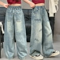 thumbnail image 5 of RUTAYY Toddler Kids Girls Jeans Pants Wide Leg Denim Pant High Waist Elastic Band Casual With Pockets Trouser Classic Infants Pants, 5 of 5