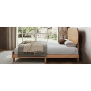 King Size Bamboo Platform Bed with Round Shape Headboard and Little Footboard, Solid Bamboo-made Bed Frame with Support Slats, Full/Queen/King Bed Frame for Bedroom, Guest Rooms, Dorms, Natural