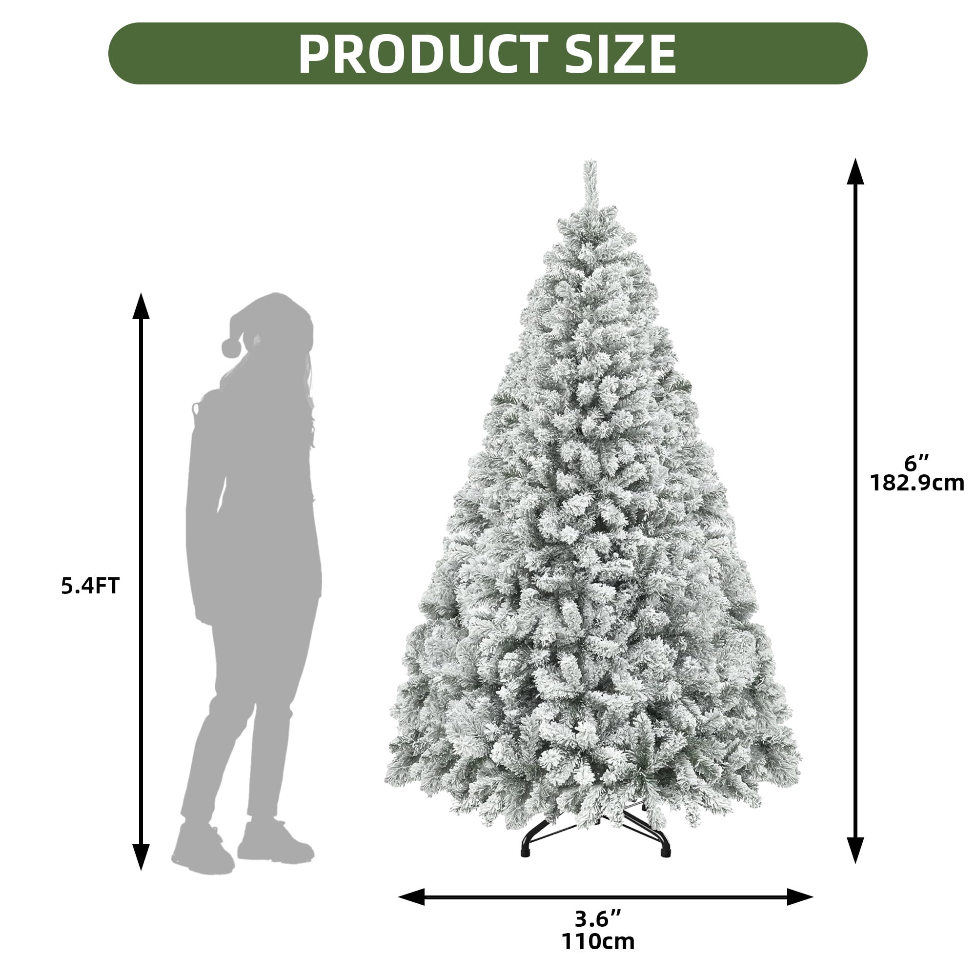 Uforic 6 ft Pre-lit Snow Flocked Artificial Christmas Tree with 880 Branch Tips, Green