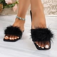 thumbnail image 6 of Samdudou Fuzzy Slippers for Women Fluffy Faux Fur Open Toe Slides Stylish Square Open Toe Flat Sandals Indoor Outdoor House Shoes Plush Fashion Footwear for Leisure, 6 of 9