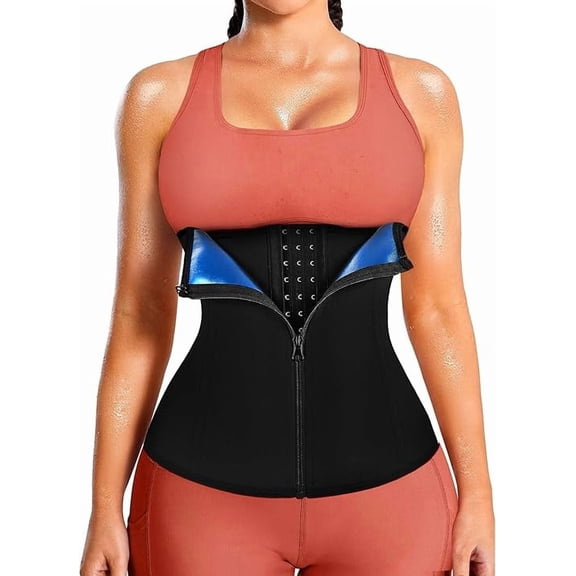 Womens Sweat Waist Trainer Belt with Zipper, Waist Cincher Trimmer Ab Belt Tummy Control Body Shaper Sauna Suit for Workout Corset Shapewear L