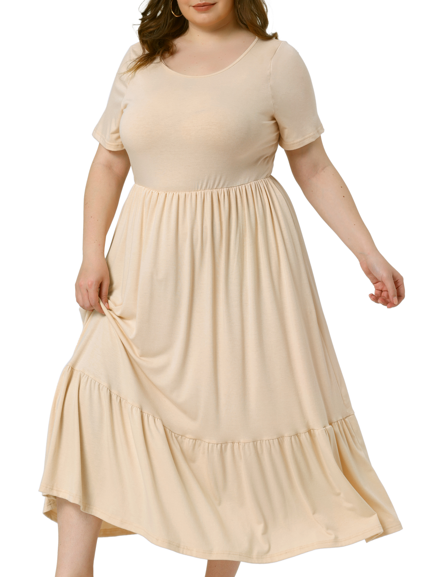 DARING DIVA Plus Size Short Sleeve Crew Neck Flowy Maxi T-Shirt Dress 3X Apricot