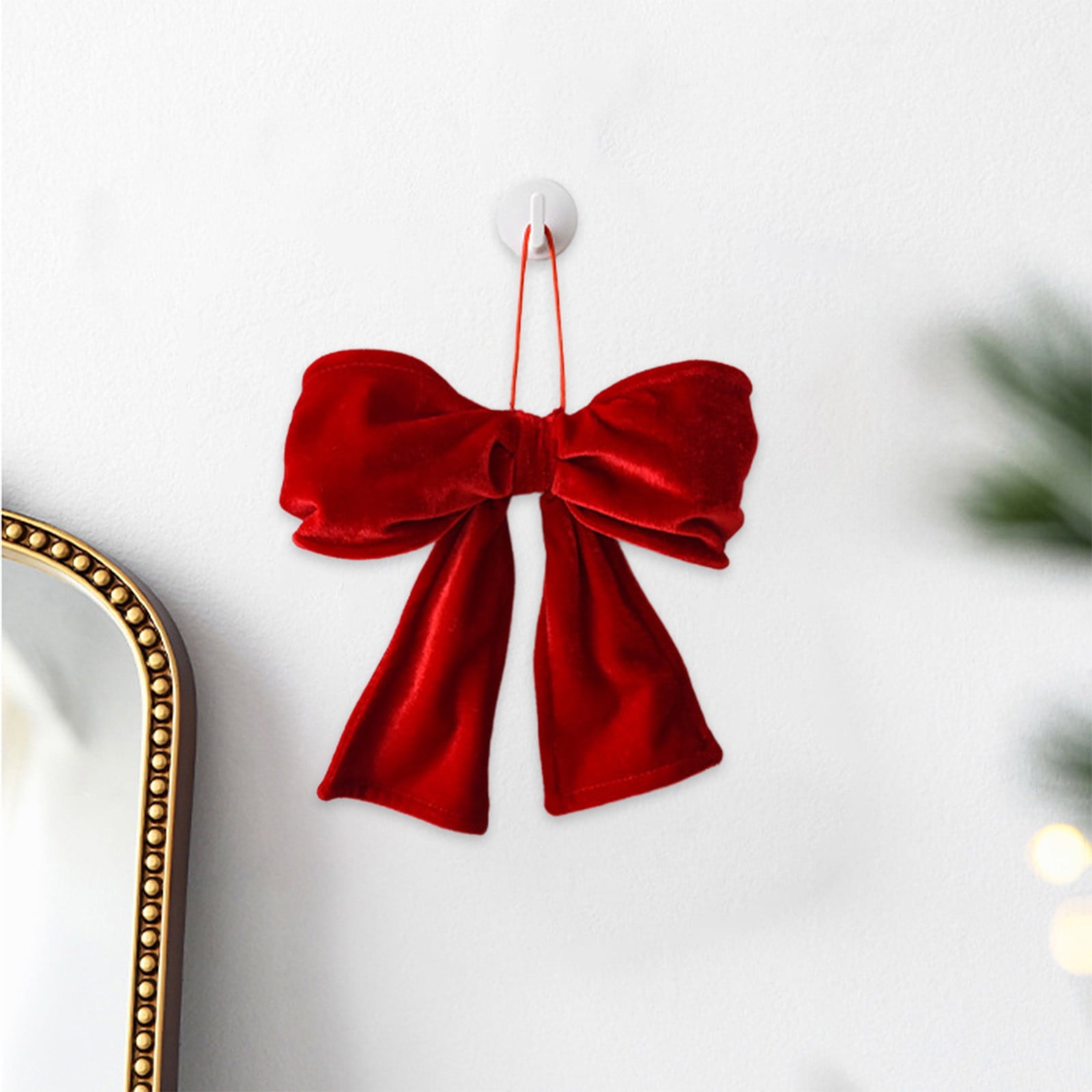 Red Velvet Bows For Christmas Tree,Set of 2 Red Velvet Wreath Bows,Christmas Bows Xmas Decorative Ties,Bow Ornaments Wreaths Twist-Tie Bow for Gift-Wrapping,Festive Winter Decor,Home Party (Red,M)