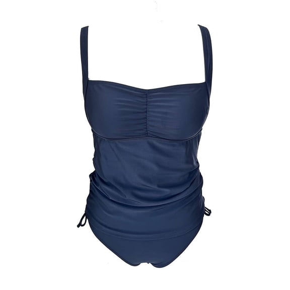 Traje de Baño Ocean Pacific para Mujer Tankini con Escote Cuadrado, Tirante Ancho y Cintas en Costado Negro Talla CH 2 Piezas
