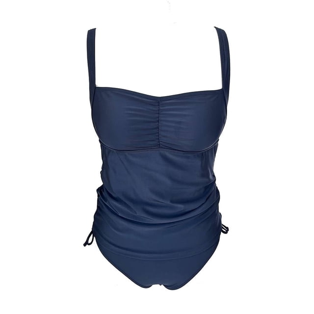 Traje de Baño Ocean Pacific para Mujer Tankini con Escote Cuadrado, Tirante Ancho y Cintas en Costado Negro Talla CH 2 Piezas