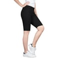 thumbnail image 2 of 2Luver, Women's, Stretchy 5 Pocket Mid-Rise Solid Color Classic Skinny Bermuda Shorts, Black, 9, 2 of 3