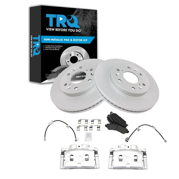 TRQ Front Brake Pad & Rotor Kit Brake Caliper Brake Hose Brake Pads Brake Rotor Semi-Metallic Fits Select 2005 Chevrolet Silverado 1500 2007 Silverado 1500 Classic 2005-2006 GMC Sierra 1500
