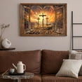 thumbnail image 4 of Vintage Window Religious Wall Art Framed Camvas Prints Gold Sunset Painting Path to Heaven Christian Wall Decor for Bedroom Living Room the Three Crosses Decor Jesus Posters Prints 12"x16", 4 of 5