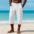 thumbnail image 2 of LWavelet Men's Linen Blend Capri Pants Button Waist with Side Pockets for Vacation Beach Casual Use White S, 2 of 5