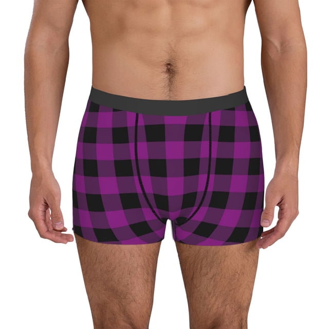 Fotbe Purple Black Plaid Calzoncillos Tipo Boxer con Bolsa de Soporte Total para Hombre, X-Temp Fresco, Transpirable y de Secado Rápido-X-Large