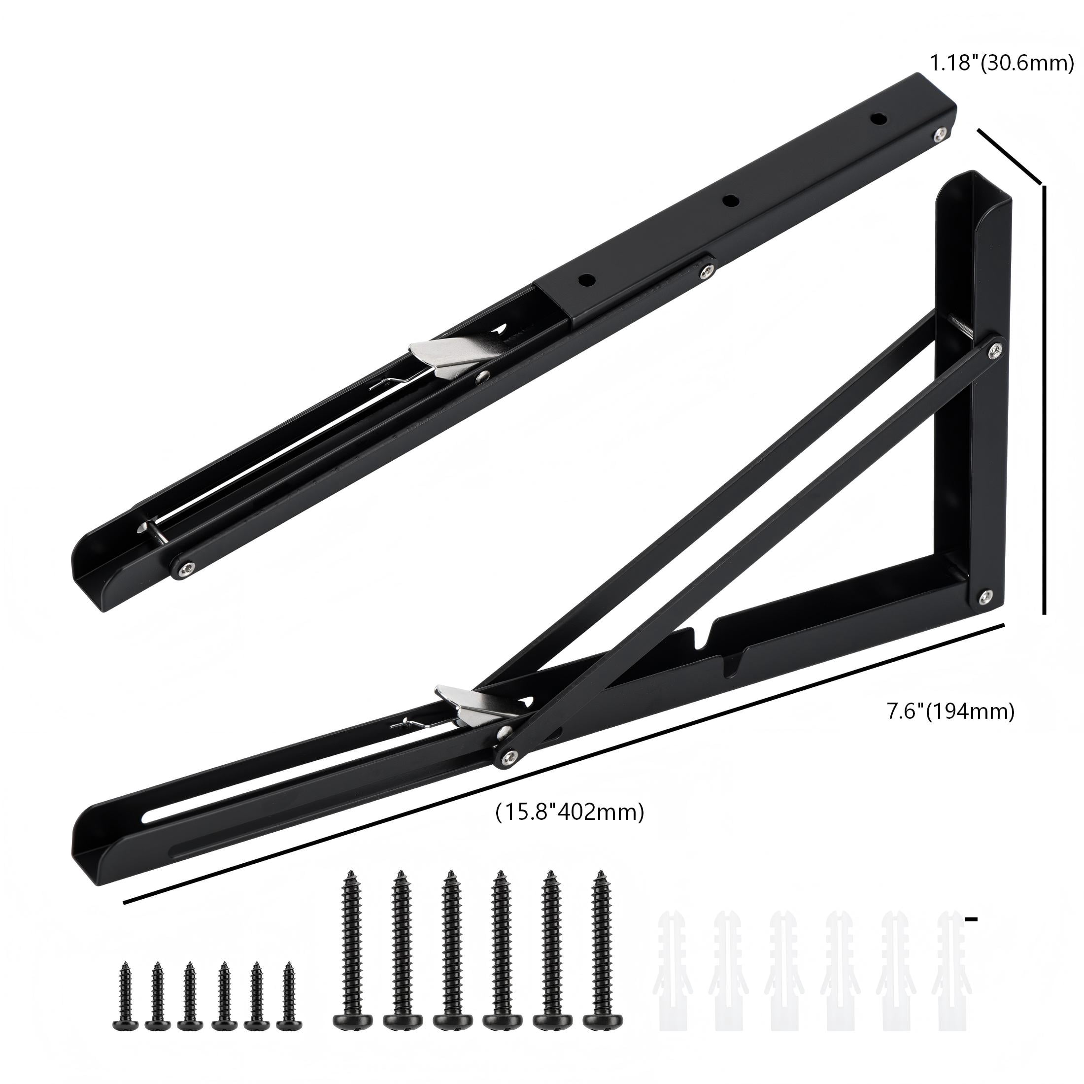 Versatile Black 16-Inch Folding Shelf Bracket Pair