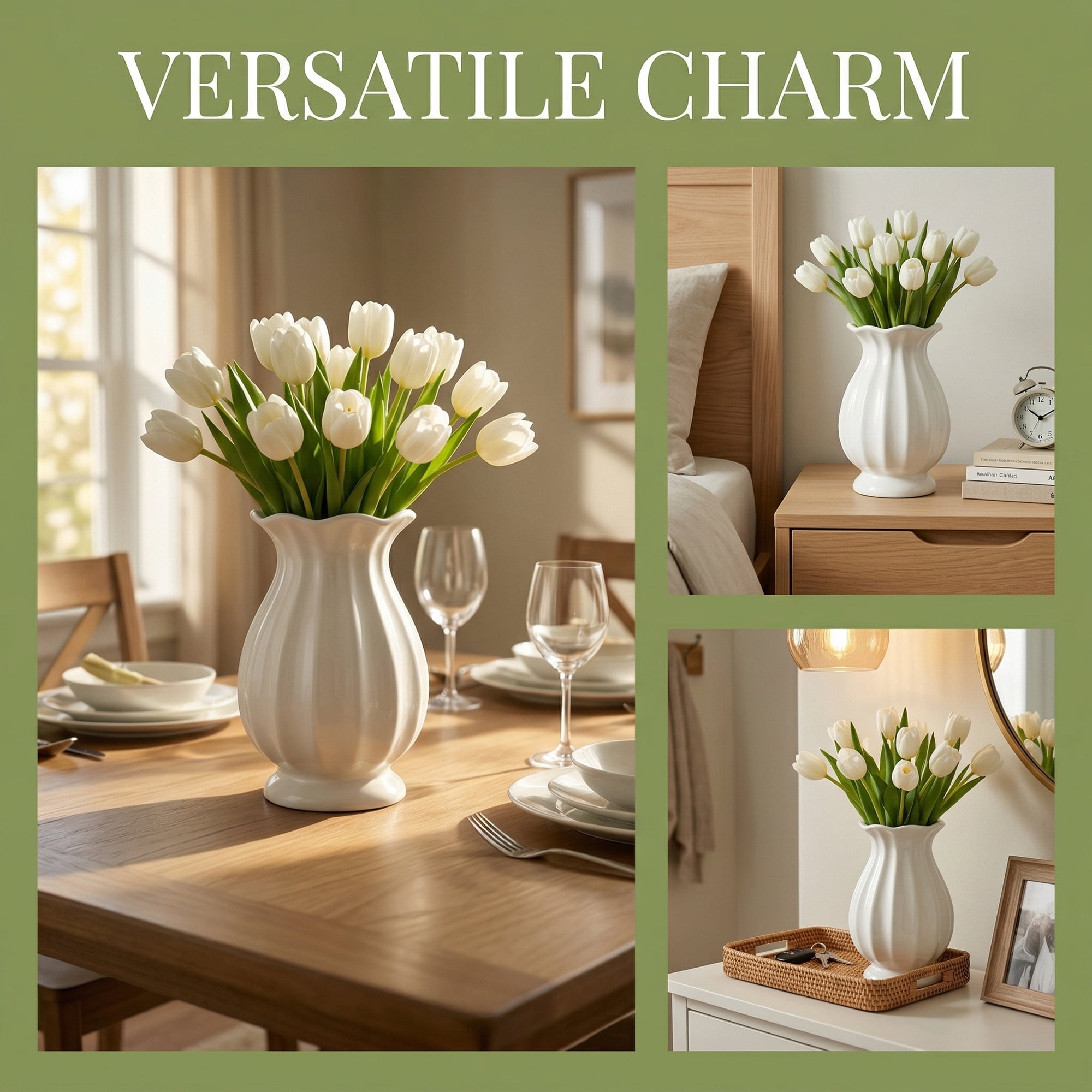 Unique Bargains Modern Ceramic Vase for Table Vase Bright White 5.1"L x 5.1"W x 7.7"H