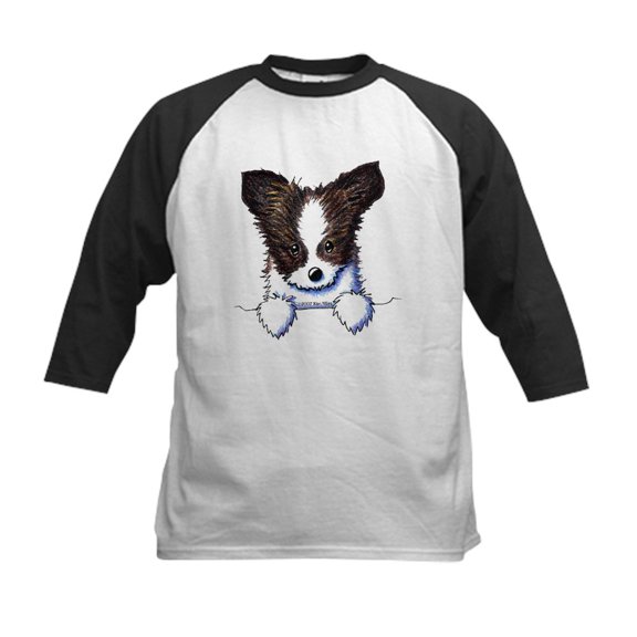 CafePress - Pkt Papillon Puppy Kids Baseball Jersey - Kids Cotton Baseball Jersey, 3/4 Sleeve Shirt