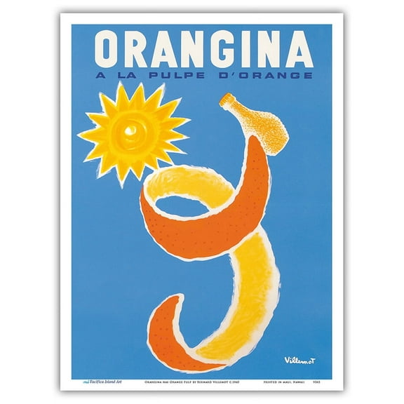 Orangina has Orange Pulp (A La Pulpe D’Orange) - Vintage Advertising Poster by Bernard Villemot c.1965 - Master Art Print (Unframed) 9in x 12in
