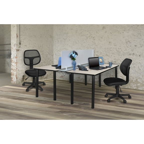 Kee 60" x 24" Benching System with Privacy Divider- Maple/ Black