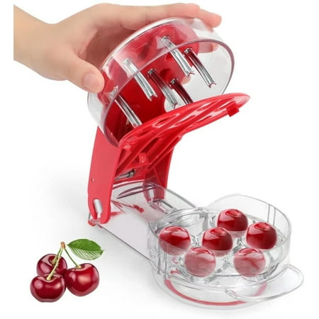 

Happon Red Cherry Pitter Tool Removes Six Cherries At Once Professional Cherry Stone Remover for Olives & Small Stone Fruit Multiple Cherry Seed Extractor Remover