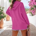 thumbnail image 3 of Nestiefly Linen Zip Up Hoodie for Women Summer Long Sleeve Comfort Fall Lightweight Cotton Sweatshirt with Pocket Hot Pink 2XL, 3 of 3