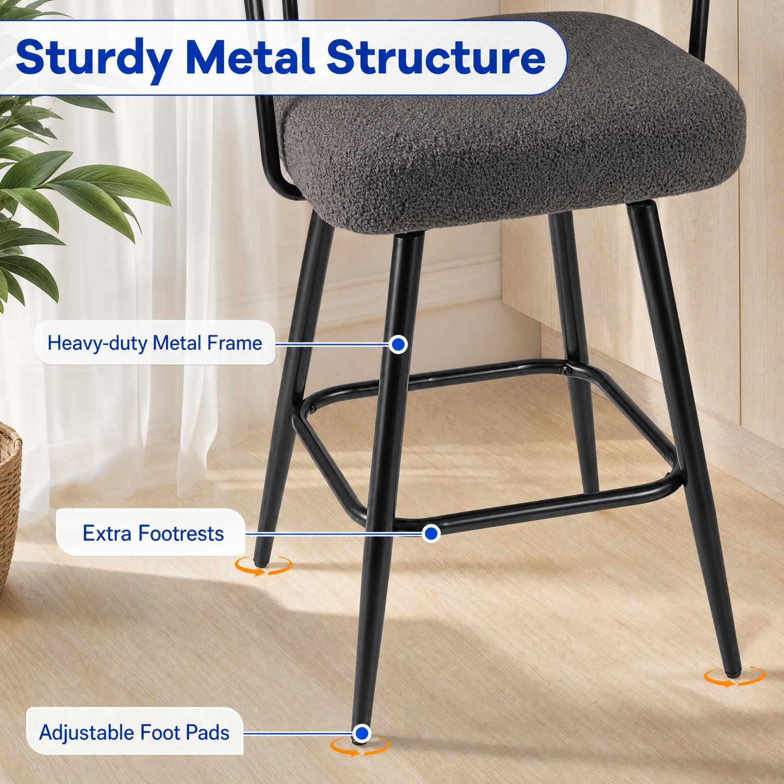 Furnibear Swivel Bar Stool Set of 2 Counter Height Chairs with Curved Back and Arms for Kitchen Island Counter Bar Pub Dining Home, Grey