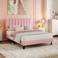 thumbnail image 3 of Velvet Upholstered Bed Frame with Adjustable Tufted Headboard, Platform Design, No Box Spring Required, Easy to Assemble, 3 of 12