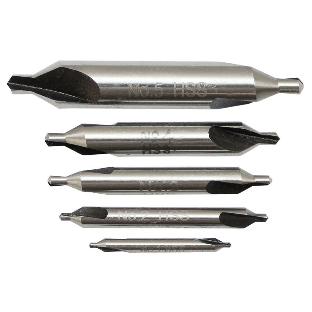 Center Drill Set 60 Degree Combined Countersink 1,2,3,4,5 Machinist
