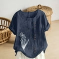 thumbnail image 4 of Stamzod Short Sleeve Tops for Women Trendy Flower Printed Imitation Cotton Linen Shirts Casual Summer Blouses for Women Oversized Vacation Outfits Navy-2 XXXXXL, 4 of 5