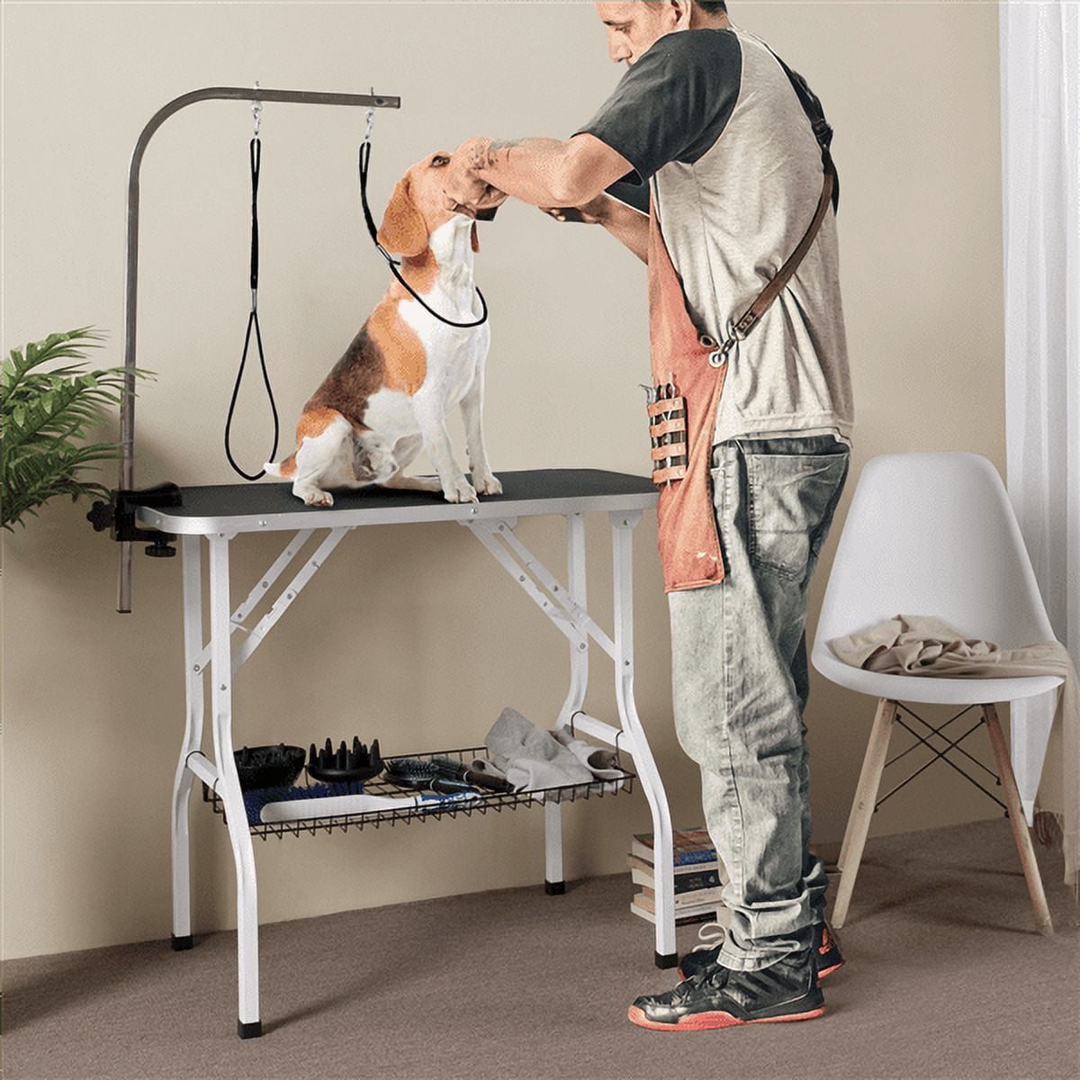 Alden Design 36"L Adjustable Foldable Pet Grooming Table, Black
