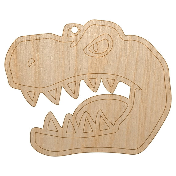 Tyrannosaurus Rex Head Wood Holiday Christmas Tree Ornament Unfinished DIY Pre-Drilled Craft