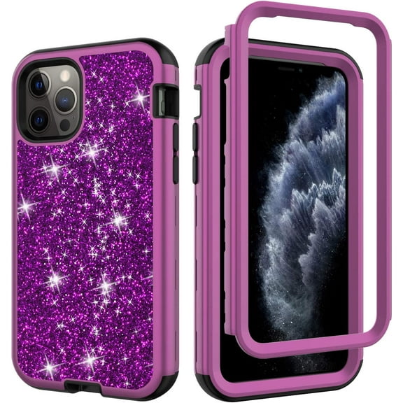 for iPhone 12 Pro Max Women Girls Glitter Case Luxury Bling Heavy Duty Dual Layer Tough Rugged Reinforced Corners TPU Cushion Case Scratch Proof Case for iPhone 12 Pro Max 6.7" Rose Gold