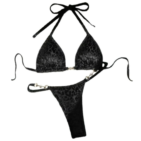 lanema Leopard Beachwear Set for Women Thong & Top Bra Swimwear Two Piece Set