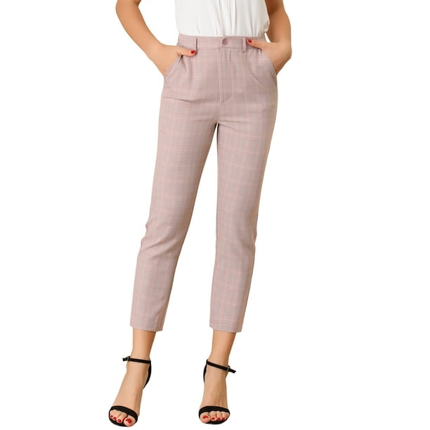 Pantalones de tobillo de trabajo Allegra K de oficina a cuadros para mujer Rosa M