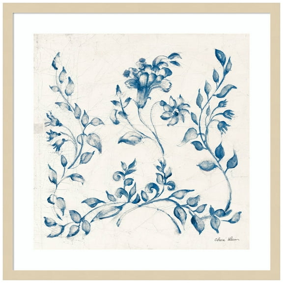 Amanti Art Swedish Tile IV Blue Wood Framed Wall Art Print