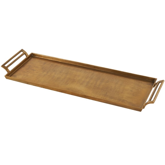 DecMode 34" x 12" Gold Aluminum Metal Tray with Handles, 1-Piece