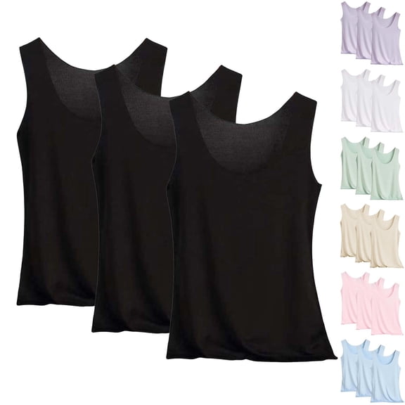 3 Pack Ice Out Shirt Tank Top, Baberdicy Women's Tank Tops 3 Pack Sleeveless Ice Silk Solid Color Casual Layering Camisoles Summer Seamless Undershirt, Beige L