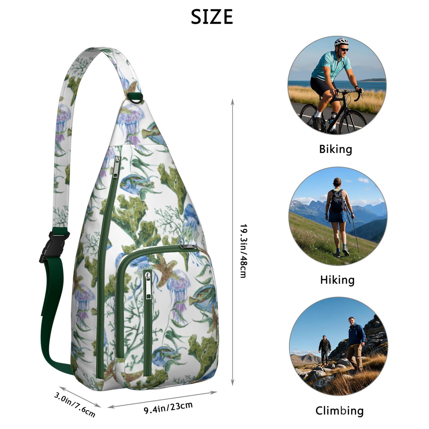 Nautical Sling Bag - Vintage Ocean Theme with Starfish, Seahorse & Seashells Print, Waterproof Lightweight Chest Pack for Beach & Seaside Adventures (Adjustable Strap, Unisex)