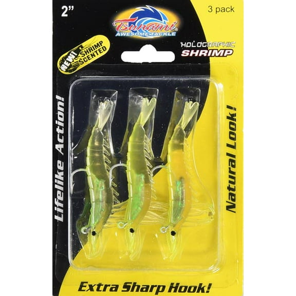 Tsunami Holographic Shrimp Soft Fishing Bait Grass Shrimp 3 Count.