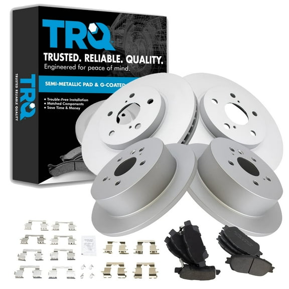 TRQ Front and Rear Brake Pad & Rotor Kit Brake Pads Brake Rotor Semi-Metallic Premium G-Coated Fits Select 2004-2010 Toyota Sienna