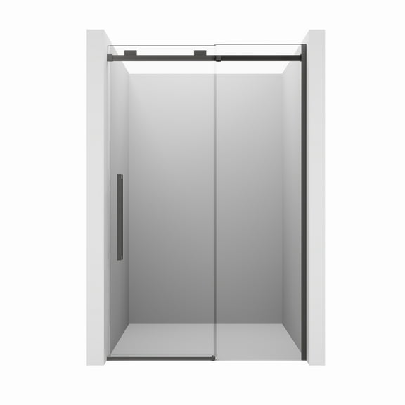 CASAINC 48 in. W x 76 in. H Sliding Frameless Shower Door Matte Black 3/8 in. Tempered Clear Glass