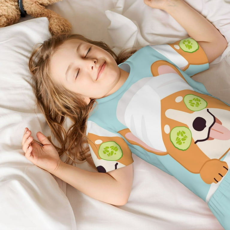 Adobk Corgi With Towel Ans Slice Cucumber Print Pajamas Toddler 2 Piece Short Sleeve Sleepwear Summer Kids Clothes Set X Large Walmart