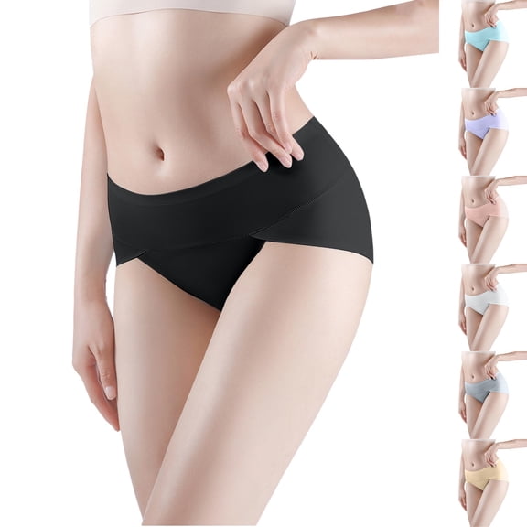 Siminsem High Waisted Tagless Cotton Underwear for Women High Cut Full Coverage Briefs Ladies Soft Breathable Panties High Leg Underpants for Everyday Comfort, Black,L