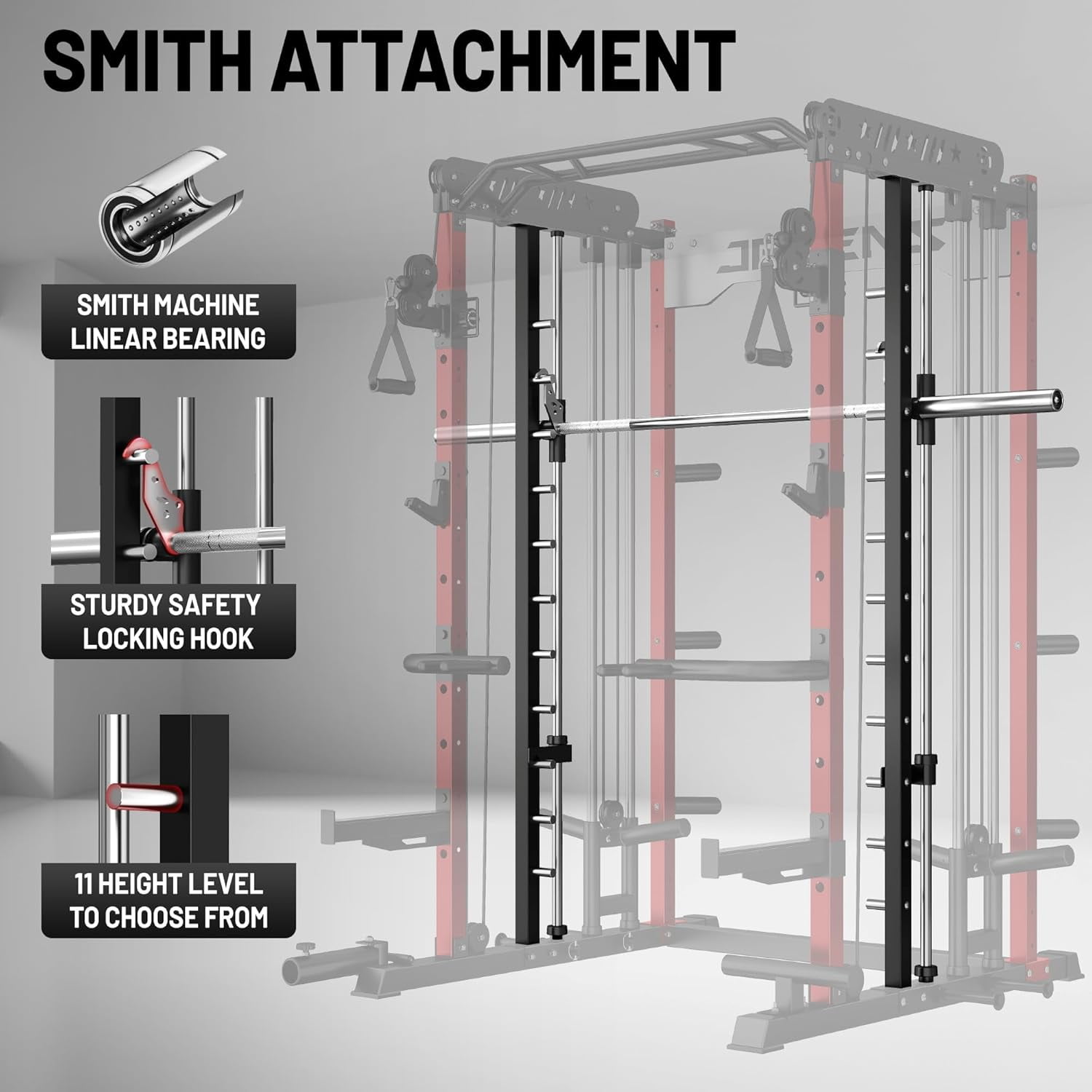 Smith Machine for Home Gym,2000LBS Multi-Function Power Cage with Cable Crossover System, Squat Rack with Smith Bar and More Attachment