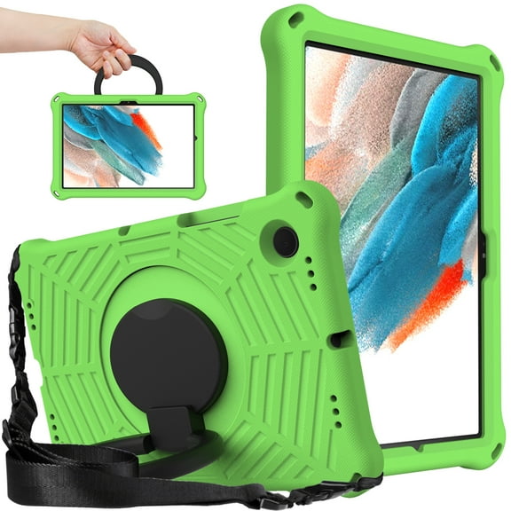 Kids Friednly Case for Samsung Galaxy Tab A8 10.5" (2022) X200/X205, EVA Foam Shoulder Strap Shockproof Protective Case with Pencil Holder Rotated Handle Bracket Stand Heat Dissipation Cover,Green