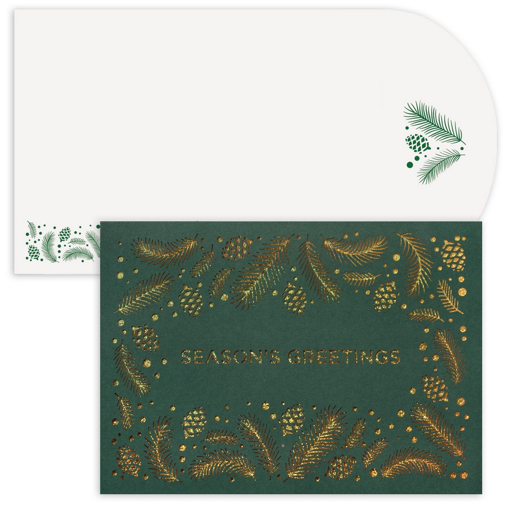 JAM Christmas Cards & Matching Envelopes Set , Glitter Boughs