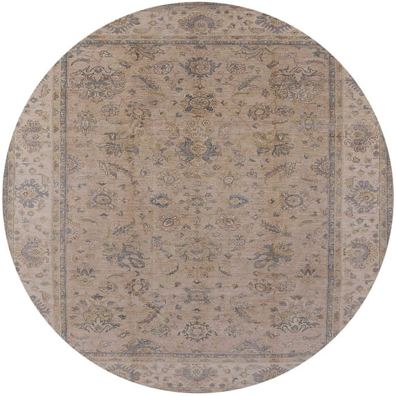 Ahgly Company Indoor Round Mid-Century Modern Dark Almond Brown Oriental Area Rugs, 4' Round