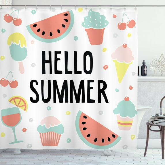 Ambesonne Saying Shower Curtain, Fresh Tastes Hello Summer, 69"Wx75"L, Multicolor