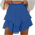 thumbnail image 3 of Todays Daily Sales Clearance! lcziwo Womens Cotton Culottes High Waist Pleated Casual Boho Ruffle Tiered Skorts Baggy Flowy Summer Beach Short Skirt with Shorts Blue L, 3 of 9