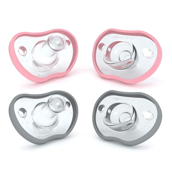 Chupete NANOBÉBÉ Flexy para 0-3 meses, 100% silicona, rosa y gris, paquete de 4